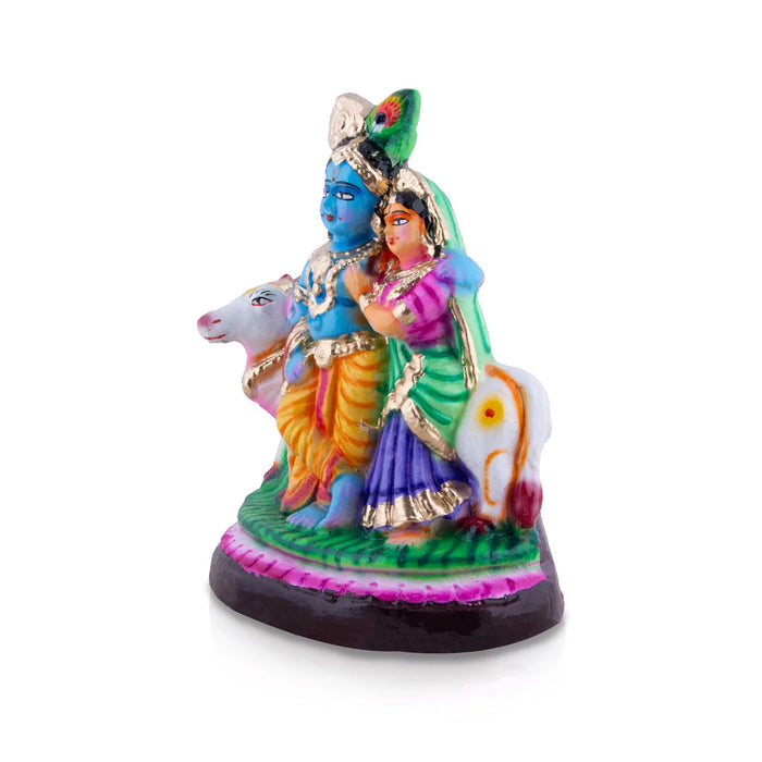 Radha Krishna with Cow Clay Golu Bommai - 10 x 8 Inches | Giri Golu Doll/ Navaratri Golu Bomma/Gombe/Bommai