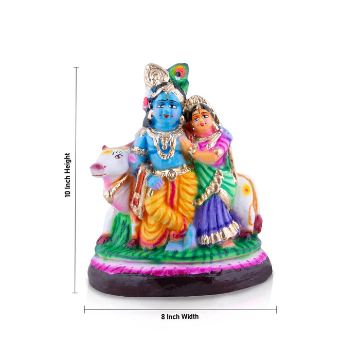 Radha Krishna with Cow Clay Golu Bommai - 10 x 8 Inches | Giri Golu Doll/ Navaratri Golu Bomma/Gombe/Bommai