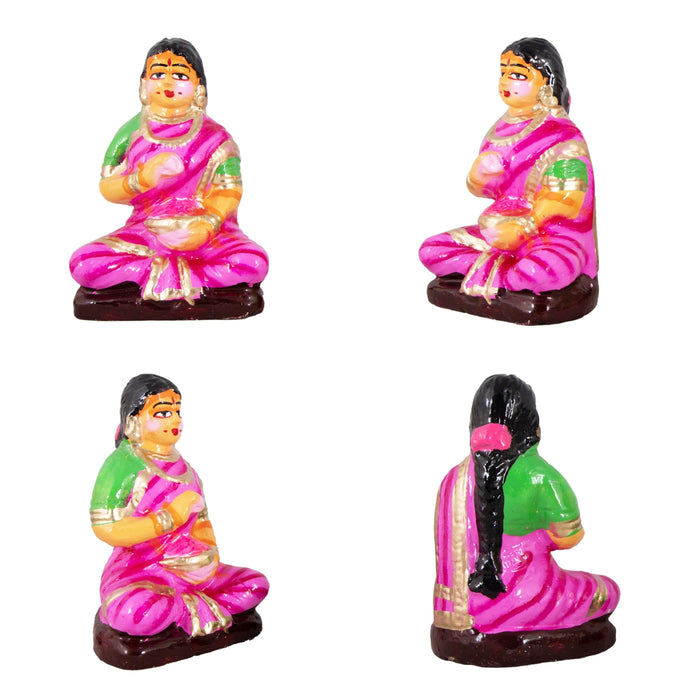 Kamakshi Vilakku Pooja Clay Golu Bommai Set - 10 x 5.5 Inches | Giri Golu Doll/ Navaratri Golu Bomma/Gombe/Bommai