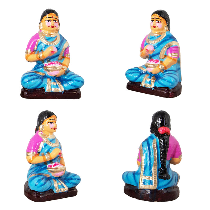 Kamakshi Vilakku Pooja Clay Golu Bommai Set - 10 x 5.5 Inches | Giri Golu Doll/ Navaratri Golu Bomma/Gombe/Bommai