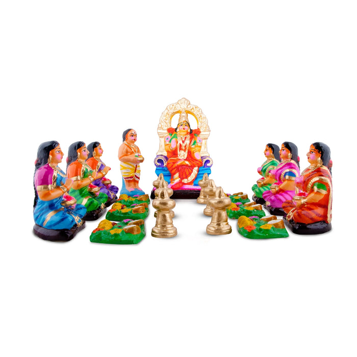 Lakshmi Vilakku Poojai Clay Golu Bommai Set - 15 x 9 Inches | Giri Golu Doll/ Navaratri Golu Bomma/Gombe/Bommai