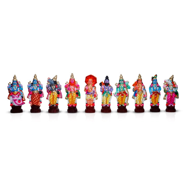 Dasavatharam Clay Golu Bommai Set - 6 x 3.5 Inches | Giri Golu Doll/ Navaratri Golu Bomma/Gombe/Bommai