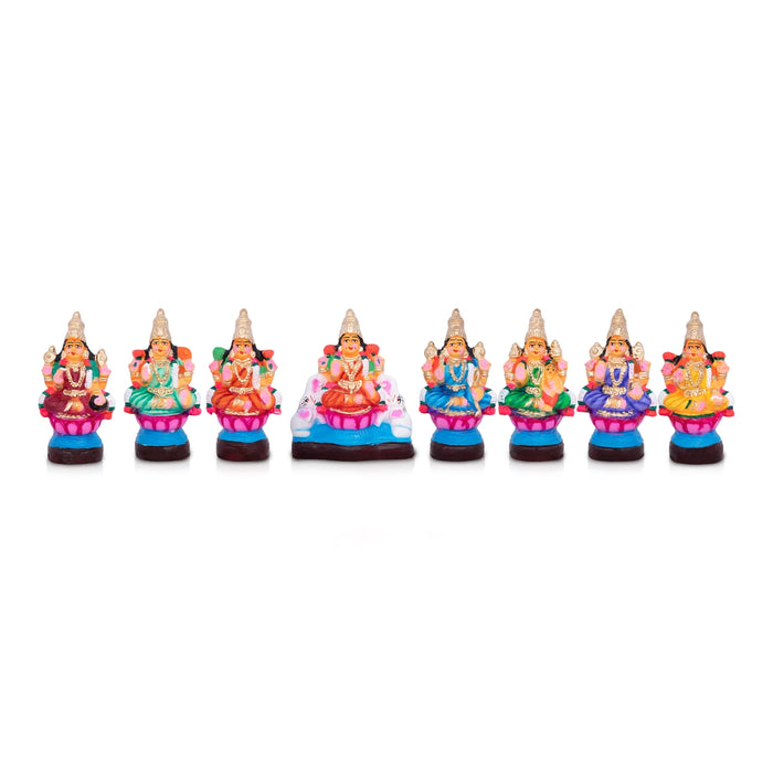 Ashta Lakshmi Clay Golu Bommai Set - 7 x 5 Inches | Giri Golu Doll/ Navaratri Golu Bomma/Gombe/Bommai