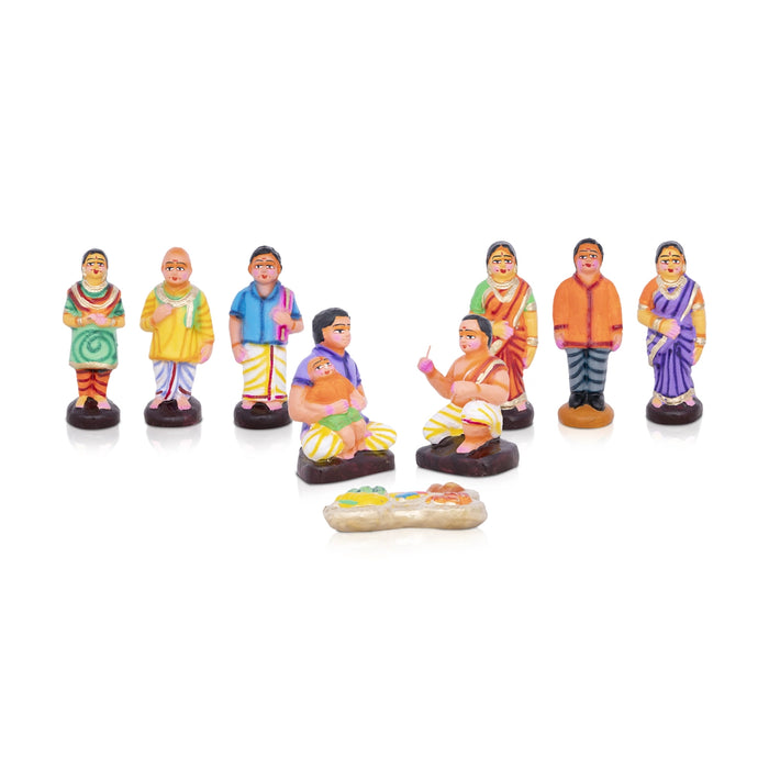 Kadhani Vizha Clay Golu Bommai Set - 7 x 3 Inches | Giri Golu Doll/ Navaratri Golu Bomma/Gombe/Bommai