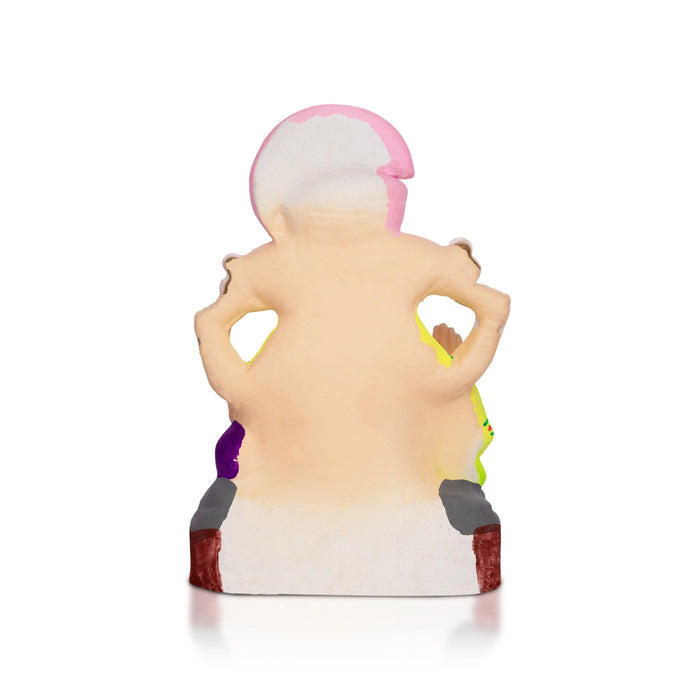 Sitting Ganesh Murti- 8 x 4.5 Inches | Clay Sculpture/Right Trunk Vinayaka Statue With Diwan/ Ganapati Chaturthi