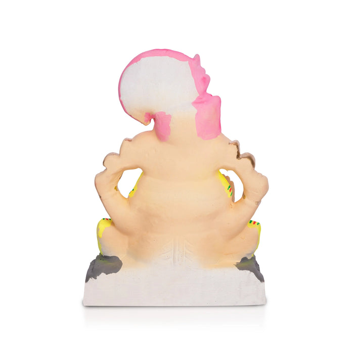 Sitting Ganesh Murti- 8 x 5.5 Inches | Clay Sculpture/ Vinayaka Statue With Crown/ Ganapati Chaturthi