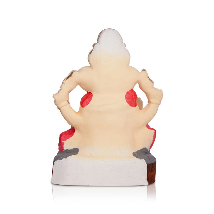 Sitting Ganesh Murti- 10 x 7 Inches | Clay Sculpture/ Right Trunk Vinayaka Statue With Crown/ Ganapati Chaturthi