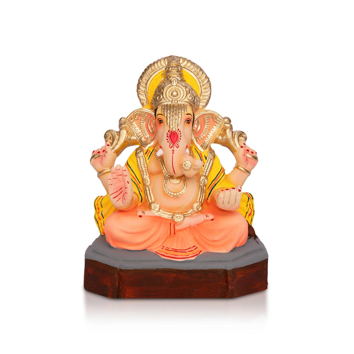 Sitting Ganesh Murti- 10 x 7.5 Inches | Clay Sculpture/ Left Trunk Vinayaka Statue With Crown/ Ganapati Chaturthi