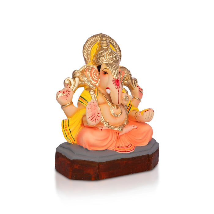 Sitting Ganesh Murti- 10 x 7.5 Inches | Clay Sculpture/ Left Trunk Vinayaka Statue With Crown/ Ganapati Chaturthi