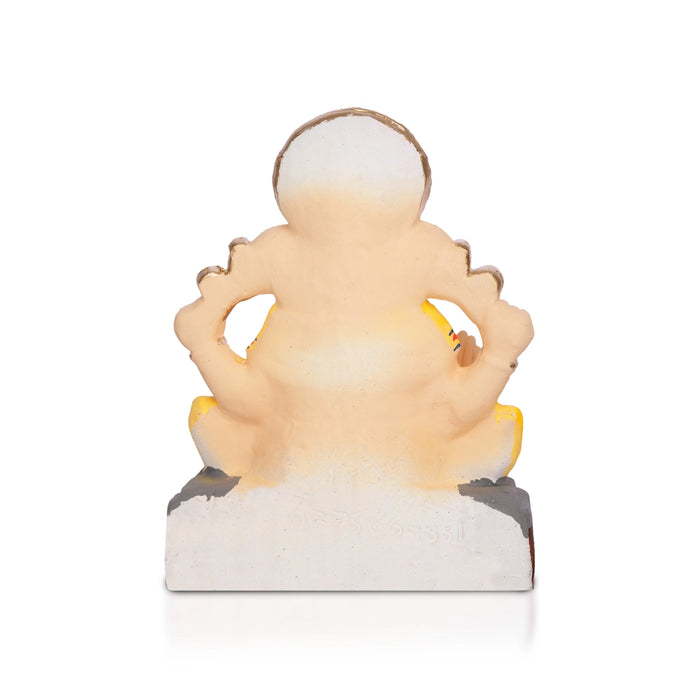 Sitting Ganesh Murti- 10 x 7.5 Inches | Clay Sculpture/ Left Trunk Vinayaka Statue With Crown/ Ganapati Chaturthi