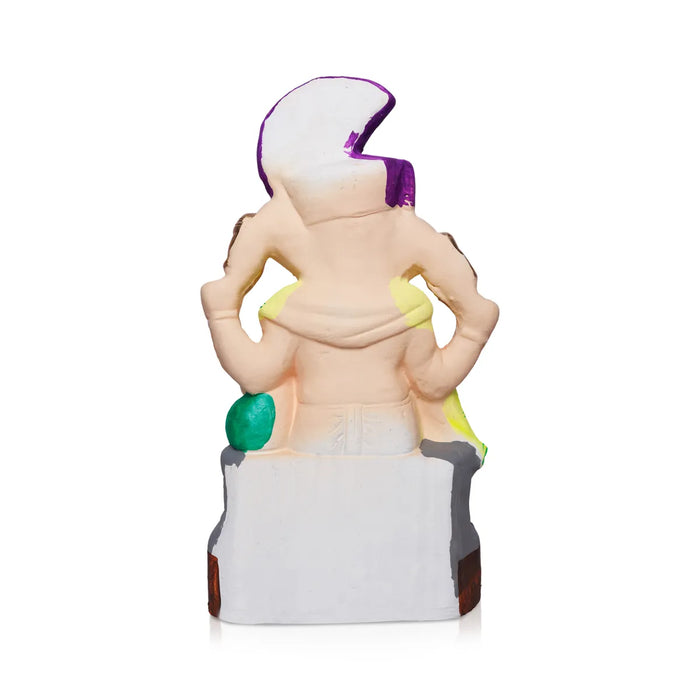 Sitting Ganesh Murti - 17 x 8.5 Inches | Left Trunk Ganpati/ Clay Vinayaka Idol With Diwan for Ganesh Chaturthi/ Assorted Colour