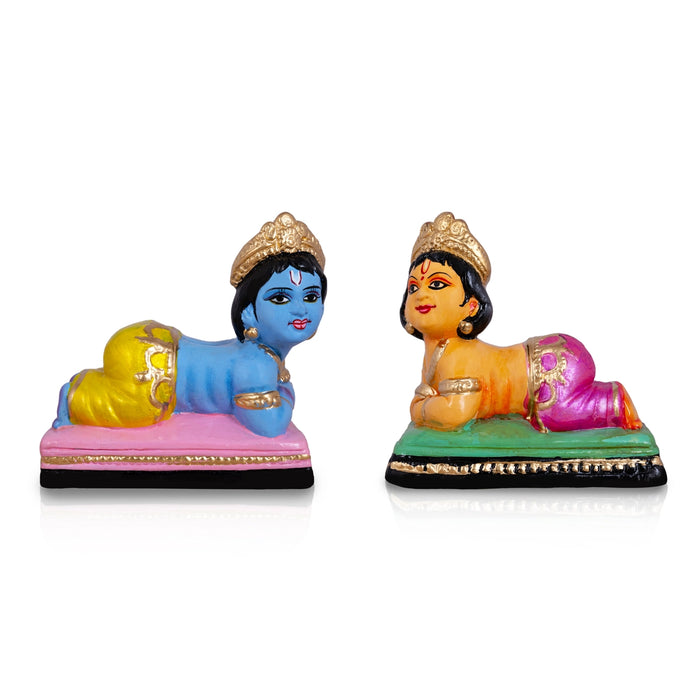 Krishna Balaram Clay Golu Bommai Pair - 6 x 6 Inches | Giri Golu Doll/ Navaratri Golu Bommalu/ Gombe