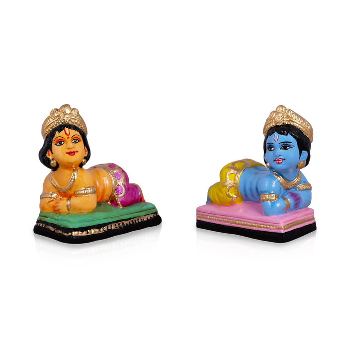 Krishna Balaram Clay Golu Bommai Pair - 6 x 6 Inches | Giri Golu Doll/ Navaratri Golu Bommalu/ Gombe