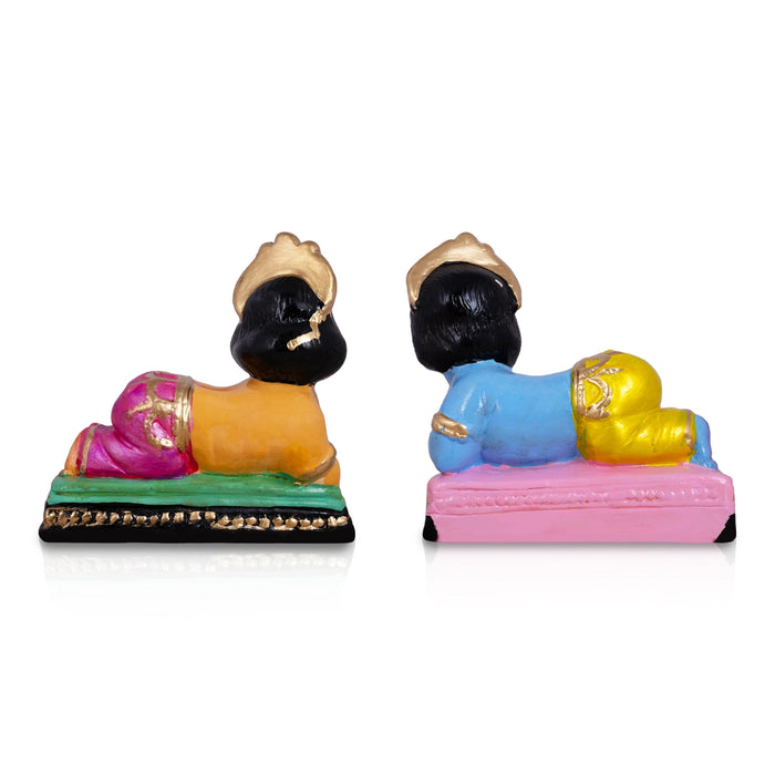 Krishna Balaram Clay Golu Bommai Pair - 6 x 6 Inches | Giri Golu Doll/ Navaratri Golu Bommalu/ Gombe