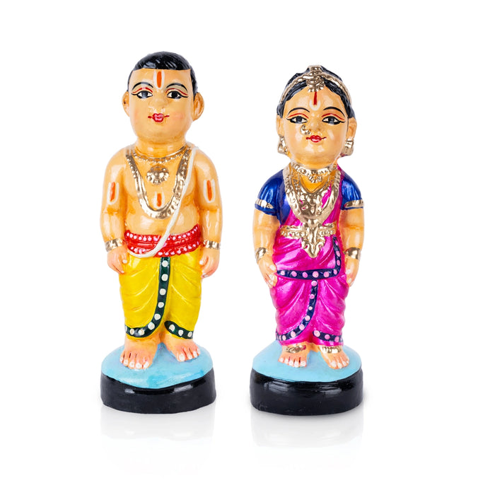Iyer Couple Clay Golu Bommai Pair - 7 x 2.5 Inches | Giri Golu Doll/ Navaratri Golu Bomma/Gombe