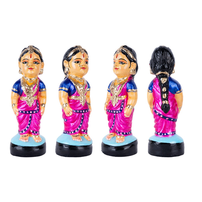 Iyer Couple Clay Golu Bommai Pair - 7 x 2.5 Inches | Giri Golu Doll/ Navaratri Golu Bomma/Gombe