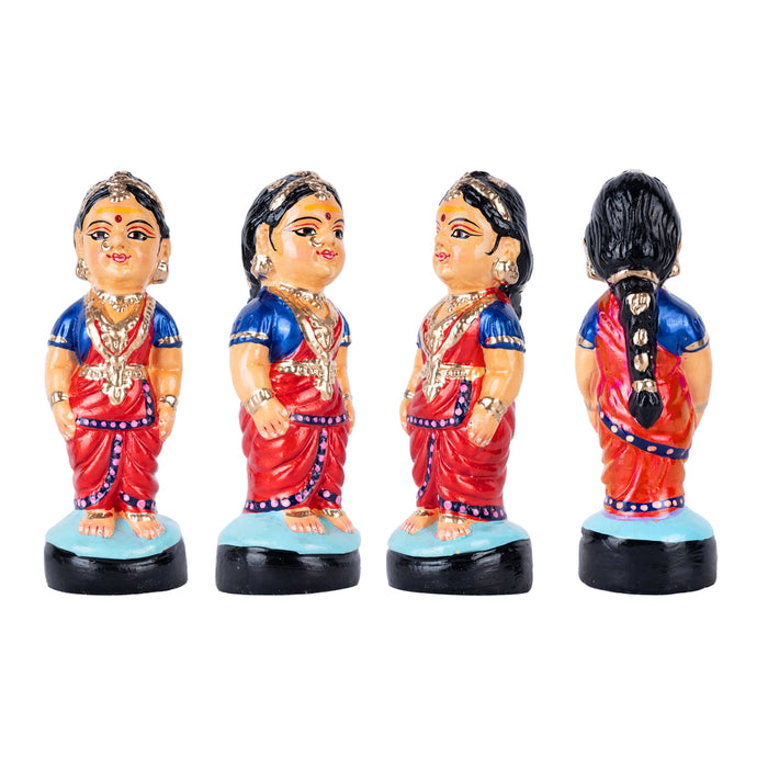 Iyer Couple Clay Golu Bommai Pair - 7 x 2.5 Inches | Giri Golu Doll/ Navaratri Kolu Bomma/Bommalu