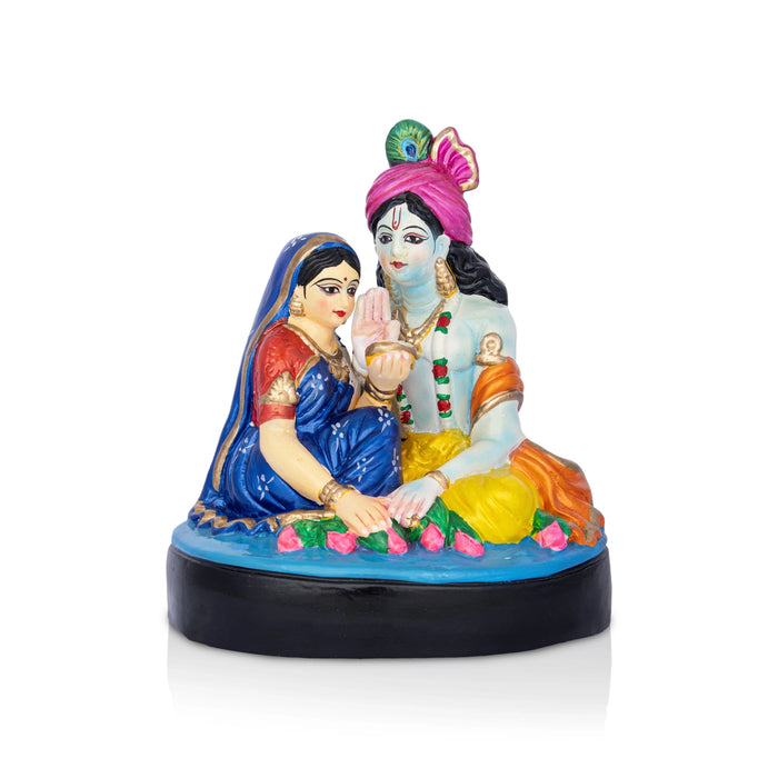 Radha Krishna Sitting Clay Golu Bommai - 9 x 7.5 Inches | Giri Golu doll/ Navaratri Kolu Bomma/ Bommai