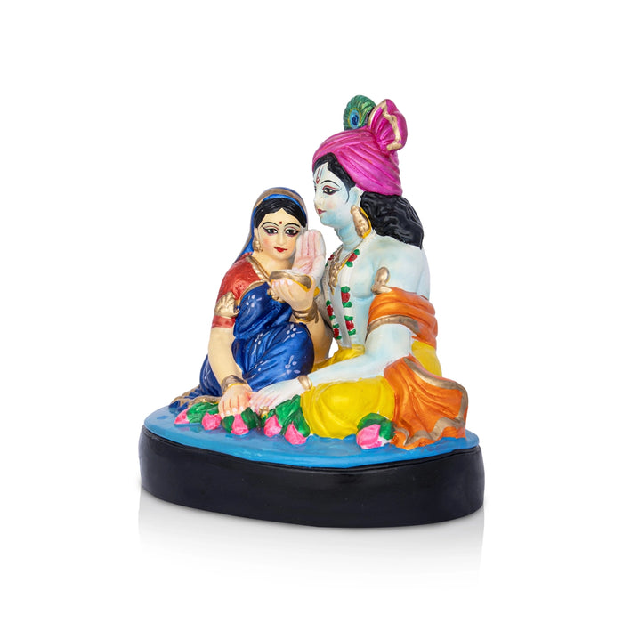 Radha Krishna Sitting Clay Golu Bommai - 9 x 7.5 Inches | Giri Golu doll/ Navaratri Kolu Bomma/ Bommai