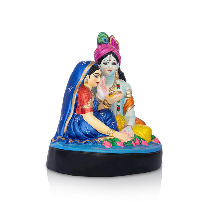Radha Krishna Sitting Clay Golu Bommai - 9 x 7.5 Inches | Giri Golu doll/ Navaratri Kolu Bomma/ Bommai