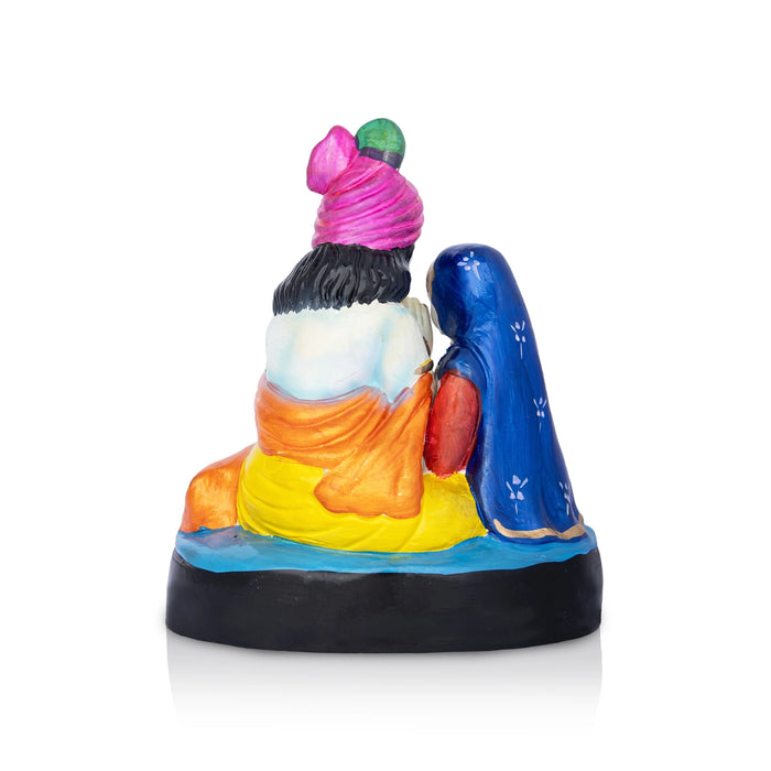 Radha Krishna Sitting Clay Golu Bommai - 9 x 7.5 Inches | Giri Golu doll/ Navaratri Kolu Bomma/ Bommai