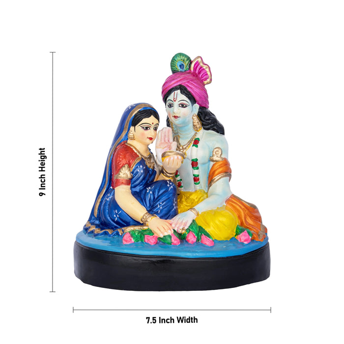 Radha Krishna Sitting Clay Golu Bommai - 9 x 7.5 Inches | Giri Golu doll/ Navaratri Kolu Bomma/ Bommai
