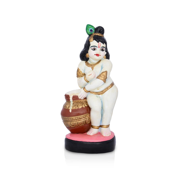 Butter Krishna Murti Clay Golu Bommai - 9.5 x 4 Inches | Giri Golu Doll/ Navaratri Golu Bommai/ Gombe