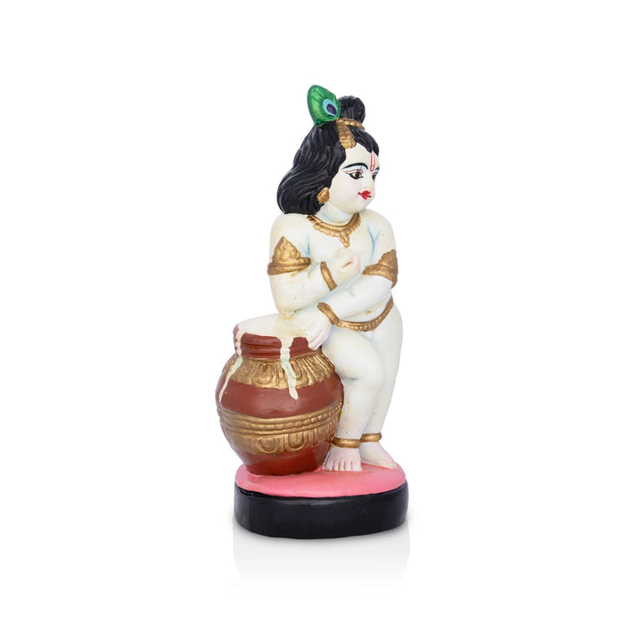 Butter Krishna Murti Clay Golu Bommai - 9.5 x 4 Inches | Giri Golu Doll/ Navaratri Golu Bommai/ Gombe