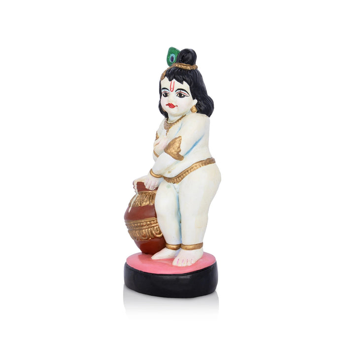 Butter Krishna Murti Clay Golu Bommai - 9.5 x 4 Inches | Giri Golu Doll/ Navaratri Golu Bommai/ Gombe