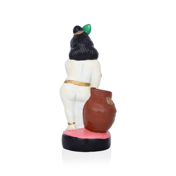 Butter Krishna Murti Clay Golu Bommai - 9.5 x 4 Inches | Giri Golu Doll/ Navaratri Golu Bommai/ Gombe