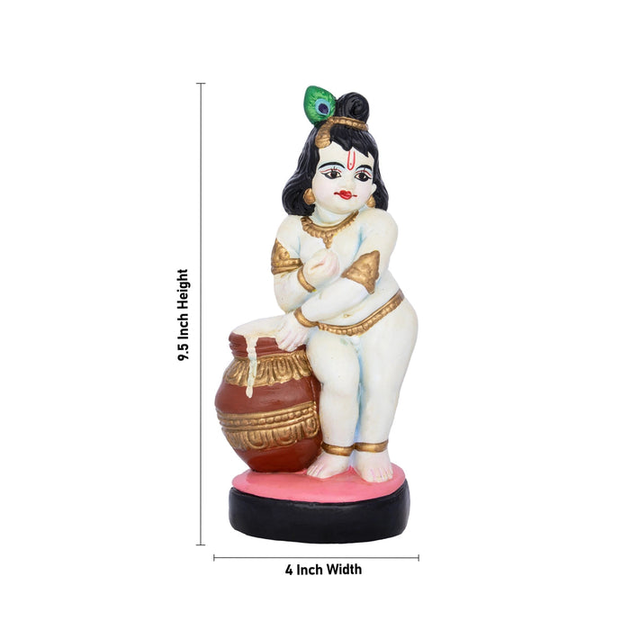 Butter Krishna Murti Clay Golu Bommai - 9.5 x 4 Inches | Giri Golu Doll/ Navaratri Golu Bommai/ Gombe