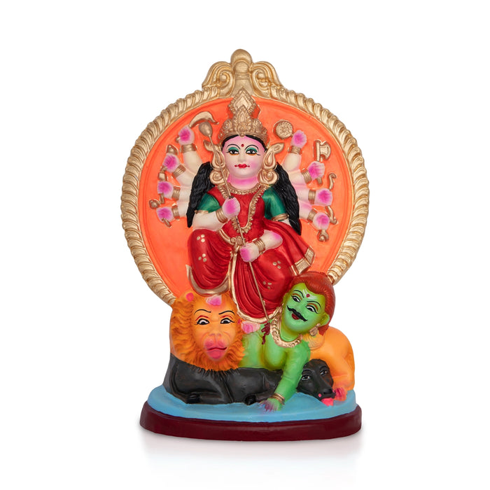 Durga Mahishasuramardini Clay Golu Bommai - 10 x 6.5 Inches | Giri Golu Doll/ Navaratri Golu Bomma/ Bommalu