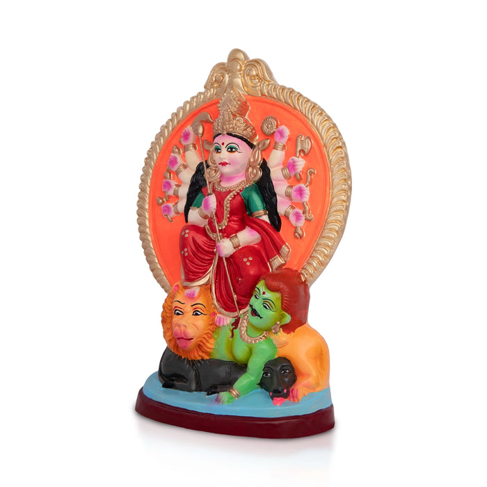 Durga Mahishasuramardini Clay Golu Bommai - 10 x 6.5 Inches | Giri Golu Doll/ Navaratri Golu Bomma/ Bommalu
