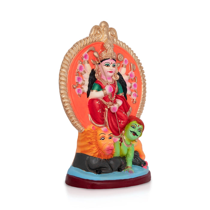 Durga Mahishasuramardini Clay Golu Bommai - 10 x 6.5 Inches | Giri Golu Doll/ Navaratri Golu Bomma/ Bommalu