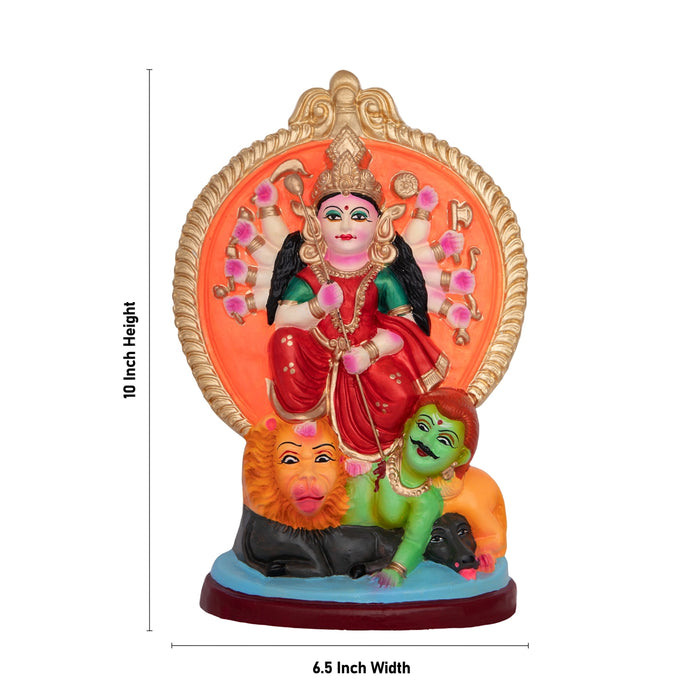Durga Mahishasuramardini Clay Golu Bommai - 10 x 6.5 Inches | Giri Golu Doll/ Navaratri Golu Bomma/ Bommalu