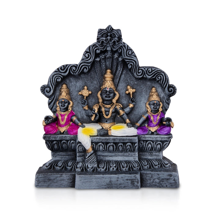 Vishnu Sridevi Bhoodevi Stone Finish Clay Golu Bommai - 8.5 x 7.5 Inches | Giri Golu Doll/ Navaratri Kolu Bommalu