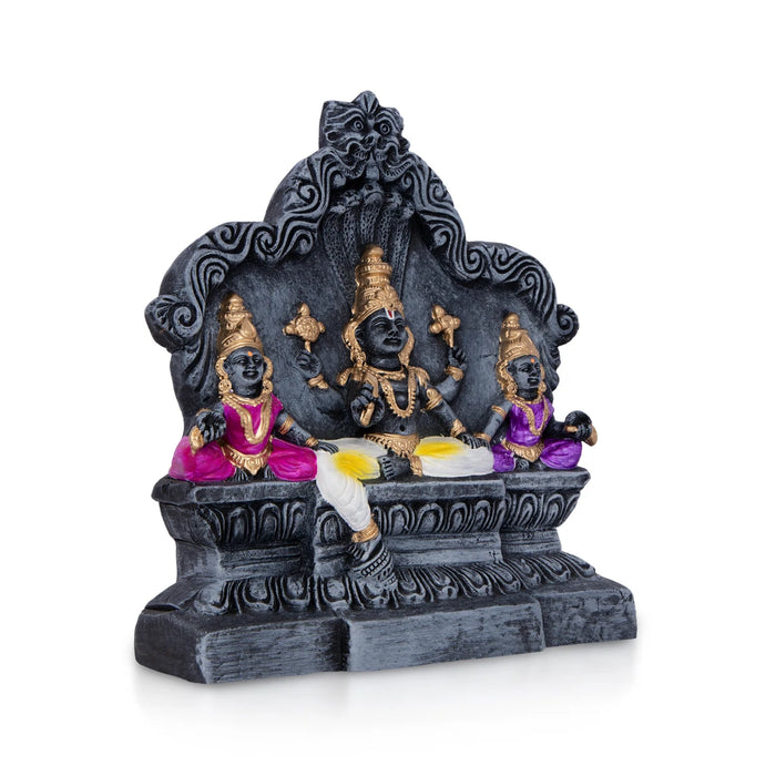 Vishnu Sridevi Bhoodevi Stone Finish Clay Golu Bommai - 8.5 x 7.5 Inches | Giri Golu Doll/ Navaratri Kolu Bommalu
