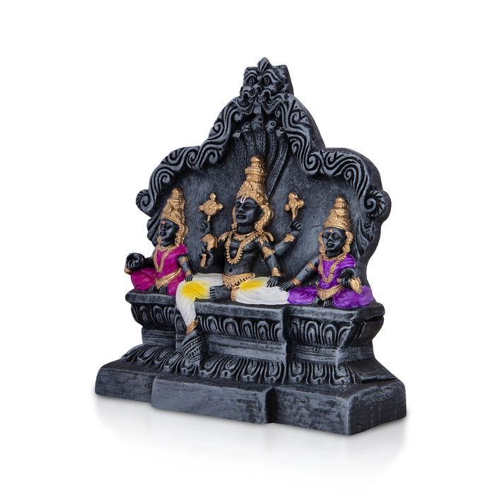 Vishnu Sridevi Bhoodevi Stone Finish Clay Golu Bommai - 8.5 x 7.5 Inches | Giri Golu Doll/ Navaratri Kolu Bommalu