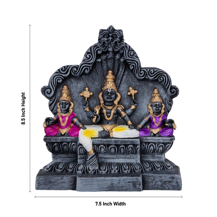 Vishnu Sridevi Bhoodevi Stone Finish Clay Golu Bommai - 8.5 x 7.5 Inches | Giri Golu Doll/ Navaratri Kolu Bommalu
