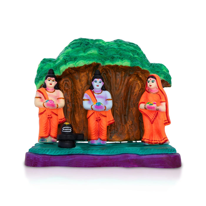 Ram Lakshman Sita Shiva Pooja Clay Golu Bommai - 7 x 8.5 Inches | Giri Golu doll/ Navaratri Kolu Gombe/ Bomma