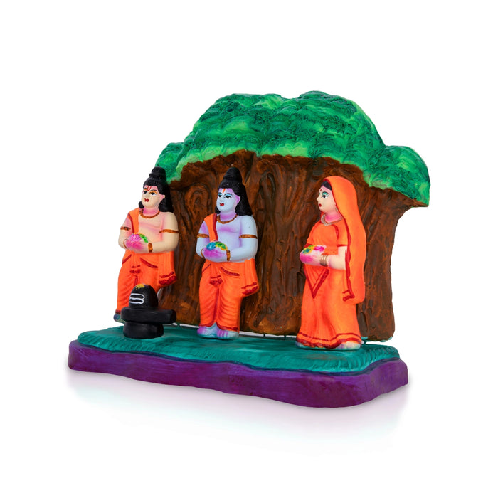 Ram Lakshman Sita Shiva Pooja Clay Golu Bommai - 7 x 8.5 Inches | Giri Golu doll/ Navaratri Kolu Gombe/ Bomma