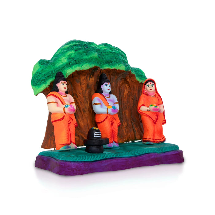 Ram Lakshman Sita Shiva Pooja Clay Golu Bommai - 7 x 8.5 Inches | Giri Golu doll/ Navaratri Kolu Gombe/ Bomma