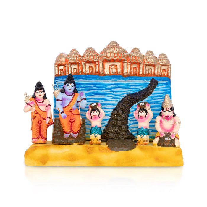 Ramayanam Sethu Bhandhanam Clay Golu Bommai Set - 8 x 9 Inches | 4 Pcs/ Giri Golu Doll/ Navaratri Golu Bommalu