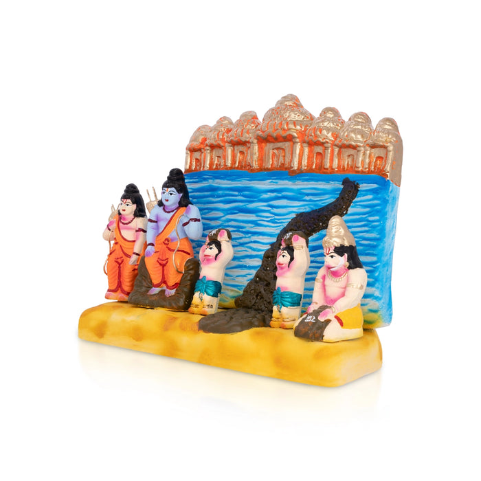 Ramayanam Sethu Bhandhanam Clay Golu Bommai Set - 8 x 9 Inches | 4 Pcs/ Giri Golu Doll/ Navaratri Golu Bommalu