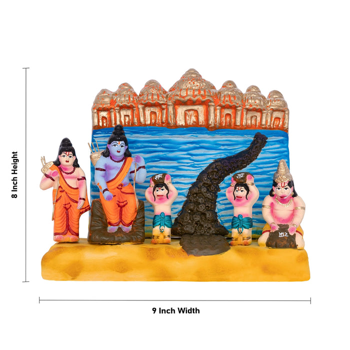 Ramayanam Sethu Bhandhanam Clay Golu Bommai Set - 8 x 9 Inches | 4 Pcs/ Giri Golu Doll/ Navaratri Golu Bommalu