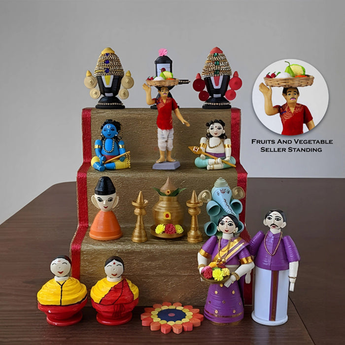 Fruits & Vegetable Seller Clay Golu Bommai - 8 Inches | Giri Golu Doll/ Navaratri Golu Bomma/Gombe/Bommai