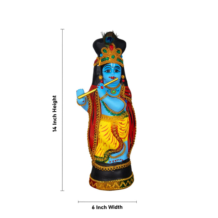 Krishna Statue With Alankaram - 14 x 6 Inches | Fibre Idol/ Krishna Idol for Pooja