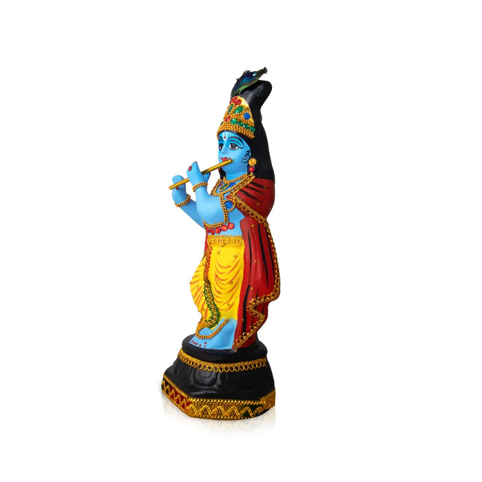 Krishna Statue With Alankaram - 17 x 6 Inches | Fibre Idol/ Krishna Idol for Pooja