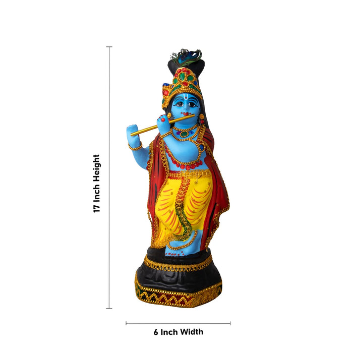 Krishna Statue With Alankaram - 17 x 6 Inches | Fibre Idol/ Krishna Idol for Pooja