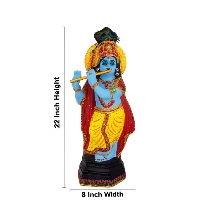 Krishna Statue With Alankaram - 22 x 8 Inches | Fibre Idol/ Krishna Idol for Pooja